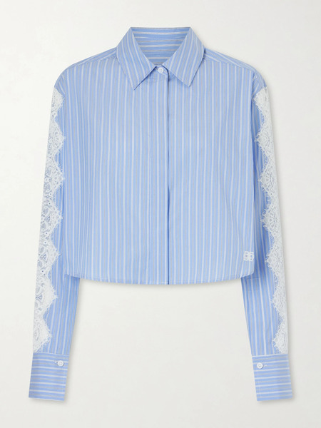  Simkhai Simkhai - Renata Cropped Lace-trimmed Striped Cotton-poplin Shirt - Blue 