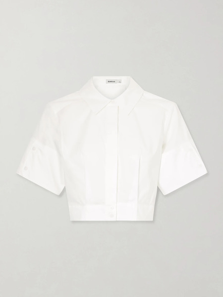  Simkhai Simkhai - Sabrina Cropped Pleated Cotton-blend Poplin Shirt - White 