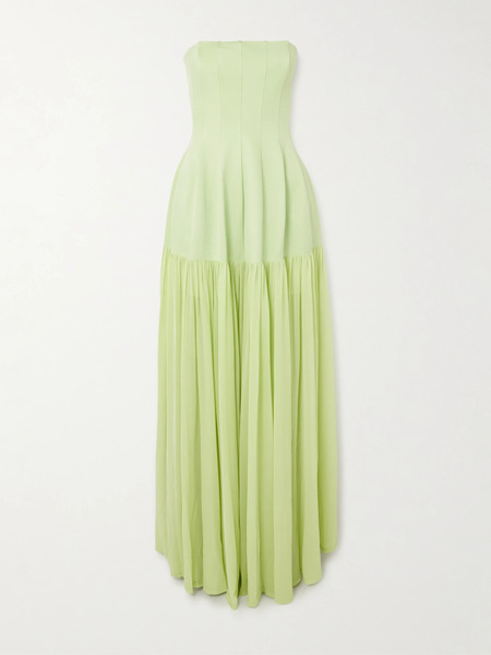 Simkhai Simkhai - Sandrine Strapless Pleated Crepe-jersey And Chiffon Midi Dress - Green 