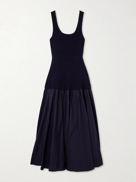  Simkhai Simkhai - Silas Ribbed-knit And Cotton-poplin Midi Dress - Navy 