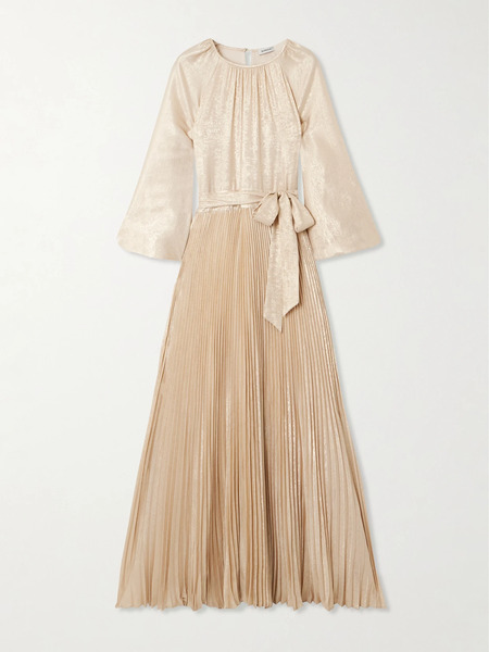  Simkhai Simkhai - Varenya Belted Pleated Metallic Lamé Maxi Dress - Gold 