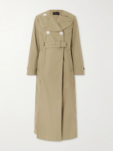  Simone Rocha Simone Rocha - Belted Double-breasted Embellished Cotton-blend Canvas Trench Coat - Beige 