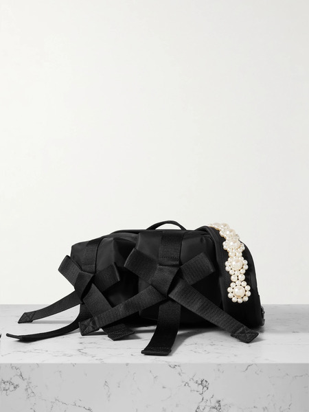  Simone Rocha Simone Rocha - Bow And Pearl-like Embellished Shell Belt Bag - Black 