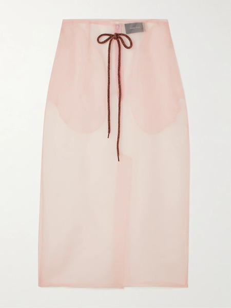  Simone Rocha Simone Rocha - Bow-detailed Silk-organza Midi Skirt - Pastel Pink 