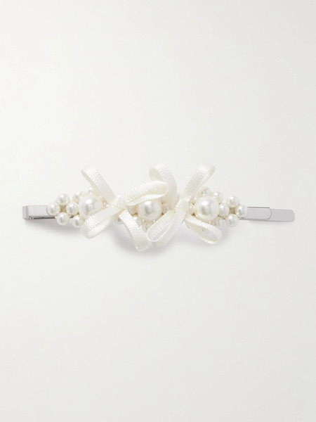  Simone Rocha Simone Rocha - Bow-detailed Silver-tone Faux Pearl Hair Clip - Ivory 