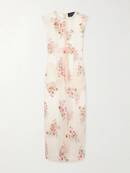  Simone Rocha Simone Rocha - Bow-embellished Embroidered Organza Midi Dress - Pastel Pink 