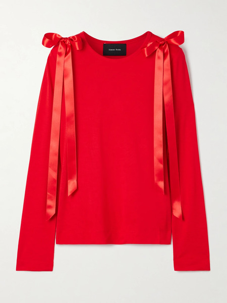  Simone Rocha Simone Rocha - Bow-embellished Satin-trimmed Lyocell-jersey Top - Red 