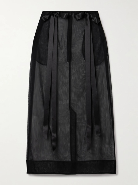  Simone Rocha Simone Rocha - Bow-embellished Satin-trimmed Tulle Midi Skirt - Black 