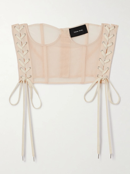  Simone Rocha Simone Rocha - Cropped Tulle Bustier Top - Pink 