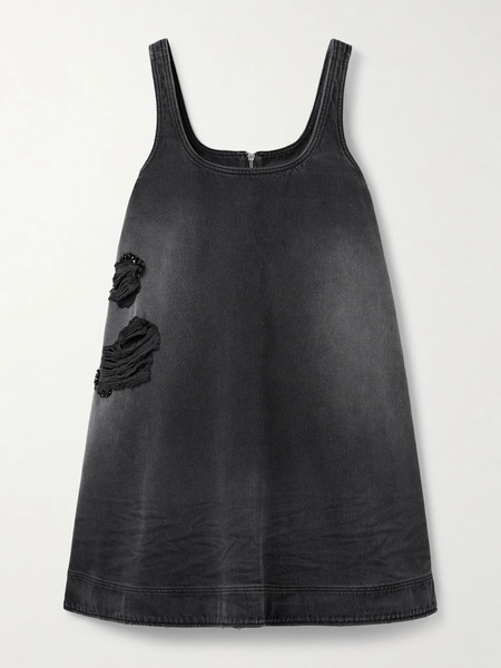  Simone Rocha Simone Rocha - Distressed Embellished Denim Mini Dress - Black 