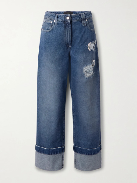  Simone Rocha Simone Rocha - Embellished Distressed Wide-leg Jeans - Mid Denim 