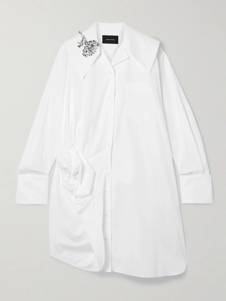  Simone Rocha Simone Rocha - Embellished Gathered Cotton Shirt Dress - White 