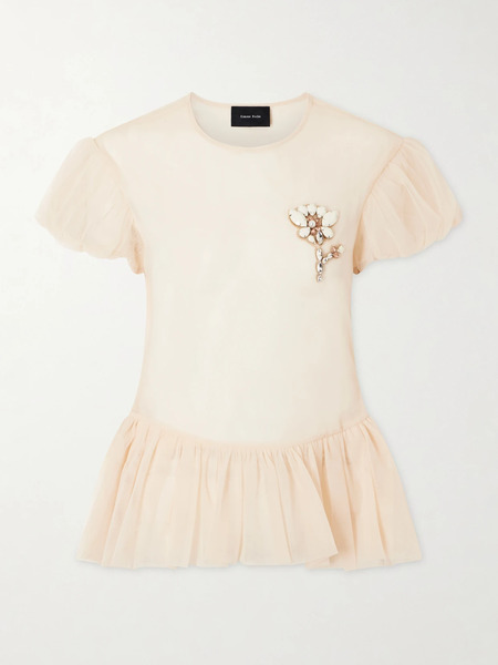  Simone Rocha Simone Rocha - Embellished Organza Peplum Blouse - Beige 