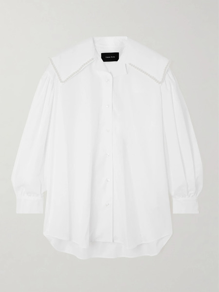  Simone Rocha Simone Rocha - Faux Pearl-embellished Cotton-poplin Shirt - White 