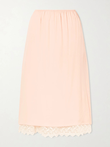 Simone Rocha Simone Rocha - Layered Lace-trimmed Crepe De Chine Midi Skirt - Peach 
