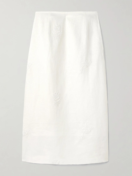  Sir. Sir. - Alessandra Embroidered Linen Midi Skirt - White 