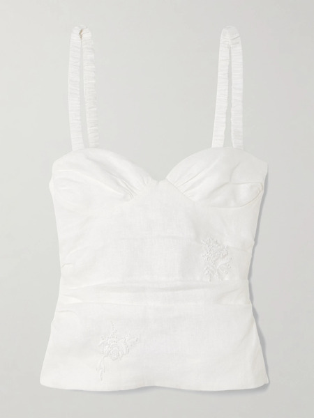  Sir. Sir. - Alessandra Gathered Bead-embellished Embroidered Linen Camisole - White 