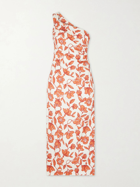  Sir. Sir. - Chloe One-shoulder Floral-print Linen-blend Midi Dress - Orange 
