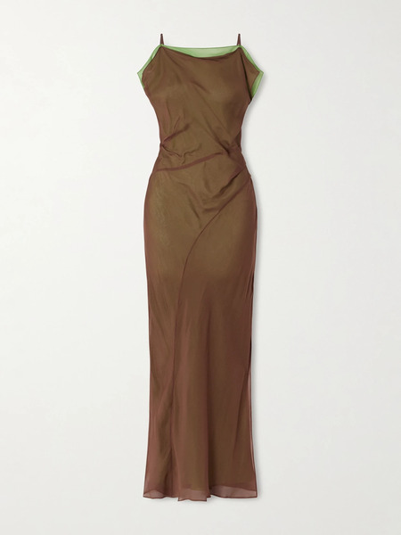  Sir. Sir. - Danica Ruched Layered Silk-chiffon Maxi Dress - Brown 