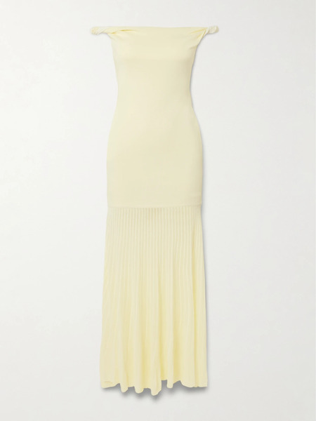  Sir. Sir. - Elia Off-the-shoulder Twisted Pleated Knitted Midi Dress - Pastel Yellow 