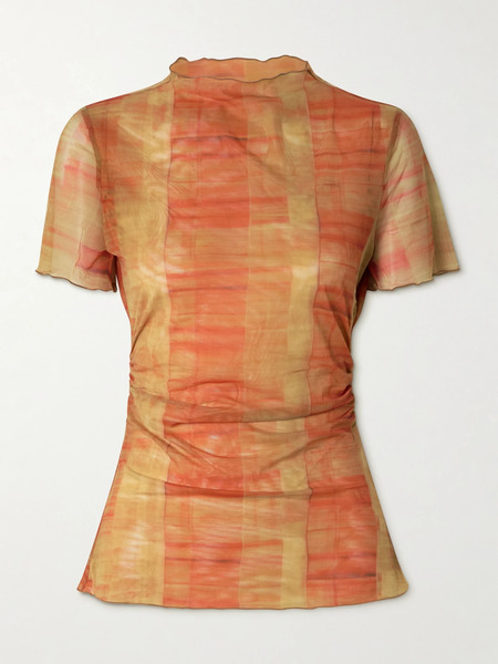  Sir. Sir. - Ferrera Ruched Checked Stretch-tulle T-shirt - Orange 