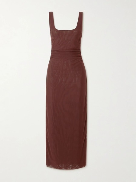  Sir. Sir. - Jacques Open-back Gathered Stretch-mesh Midi Dress - Brown 