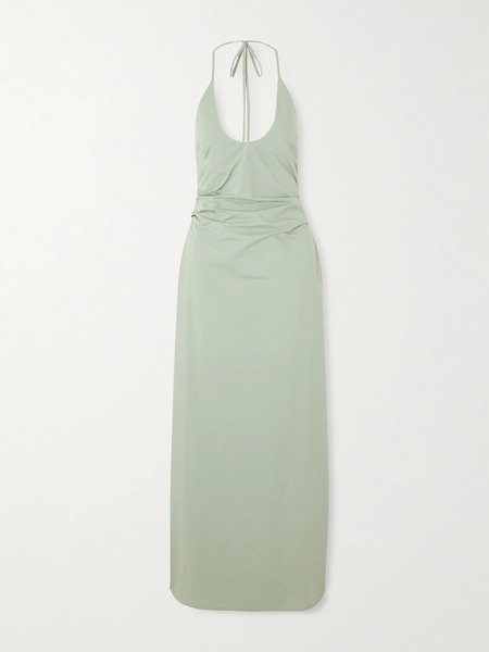  Sir. Sir. - Martina Gathered Cotton-poplin Halterneck Maxi Dress - Sage Green 