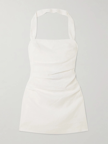  Sir. Sir. - Noemi Ruched Linen Halterneck Mini Dress - Ivory 