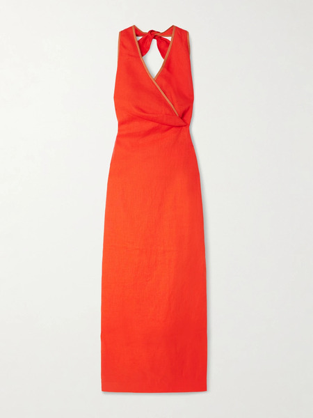  Sir. Sir. - Panettone Wrap-effect Linen Halterneck Midi Dress - Orange 