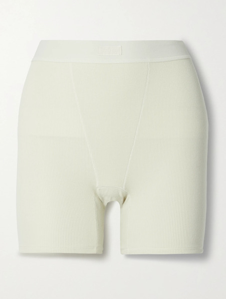  Skims Skims - Cotton Collection Ribbed Cotton-blend Jersey Boxer Shorts - Bone 