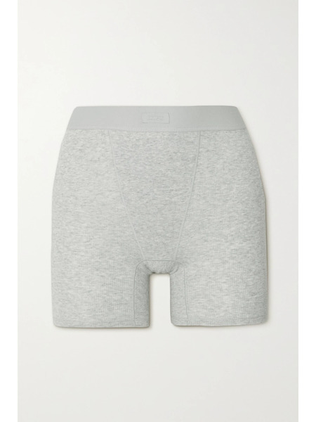  Skims Skims - Cotton Collection Ribbed Cotton-blend Jersey Boxer Shorts - Light Heather Grey 