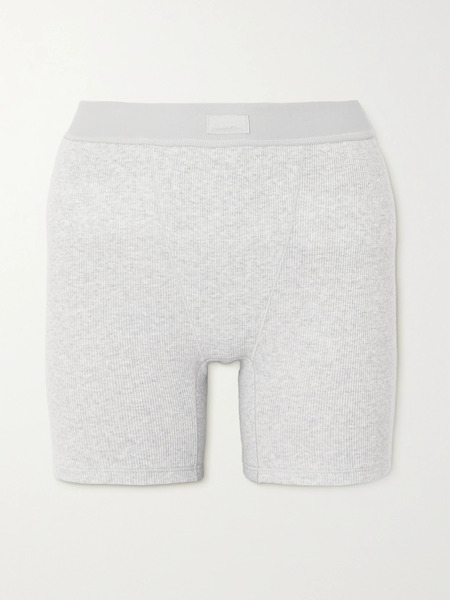  Skims Skims - Cotton Collection Ribbed Cotton-blend Jersey Boxer Shorts - Light Heather Grey 