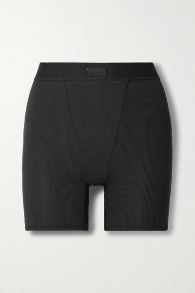  Skims Skims - Cotton Collection Ribbed Cotton-blend Jersey Boxer Shorts - Soot 
