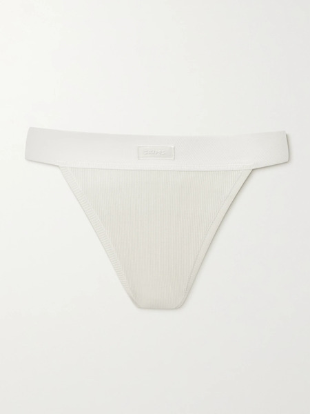  Skims Skims - Cotton Collection Ribbed Cotton-blend Jersey Thong - Bone 