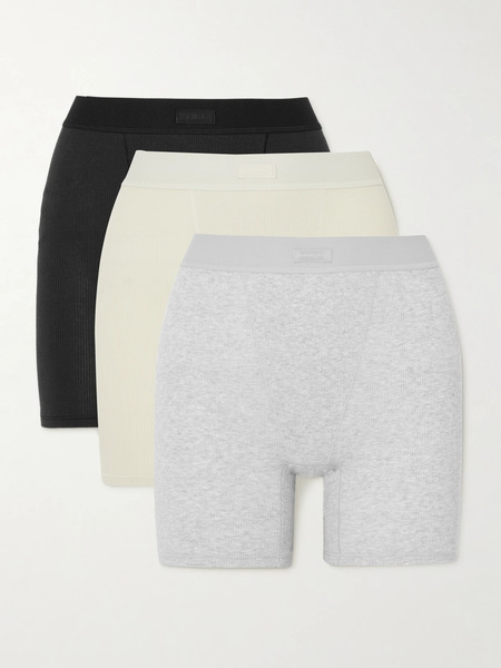  Skims Skims - Cotton Rib Boxer 3-pack - Bone, Light Heather Grey, Soot 