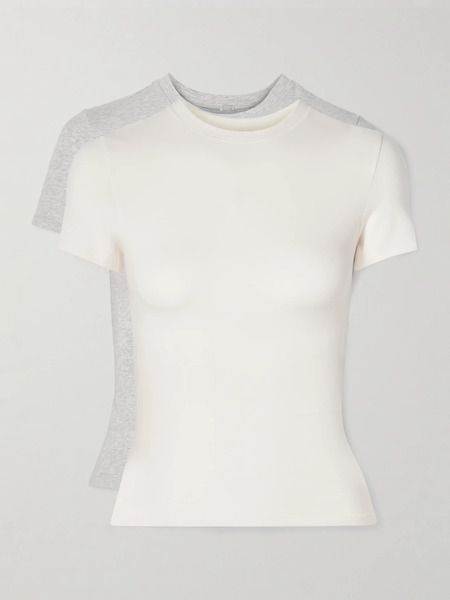  Skims Skims - Set Of Two Stretch-cotton Jersey T-shirts - Light Heather Grey, Marble 