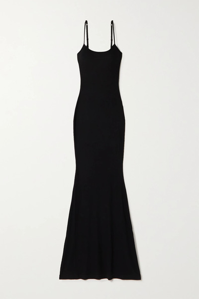  Skims Skims - Soft Lounge Ribbed Long Stretch-modal Slip Dress - Onyx 