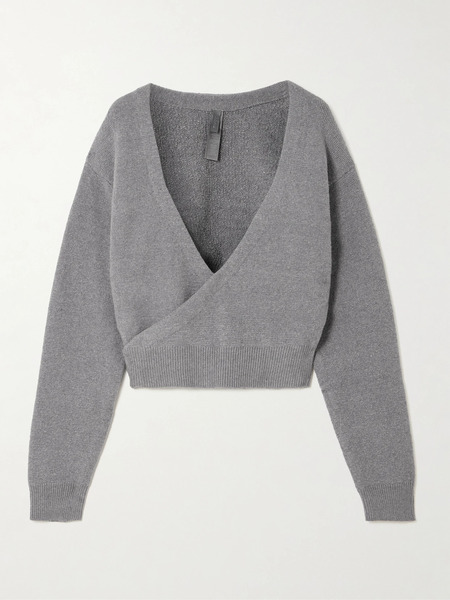  Skims Skims - Textured Knit Wrap Sweater - Dark Heather Gray 