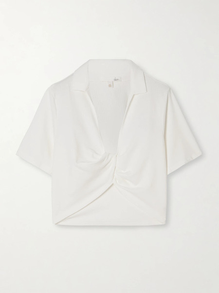  Skin Skin - Jasmine Cropped Twist-front Ribbed Cotton-blend Jersey Top - Ivory 