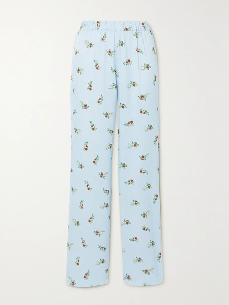  Sleeper Sleeper - Blossom Floral-print Satin Pants - Blue 