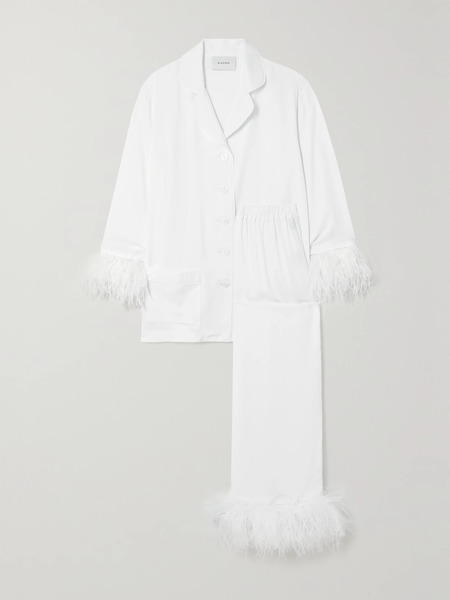  Sleeper Sleeper - Feather-trimmed Twill Pajama Set - White 