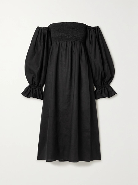  Sleeper Sleeper - + Net Sustain Atlanta Off-the-shoulder Shirred Linen Midi Dress - Black 