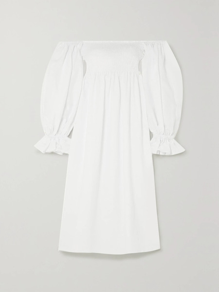  Sleeper Sleeper - + Net Sustain Atlanta Off-the-shoulder Shirred Linen Midi Dress - White 