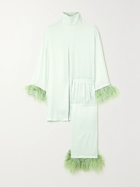  Sleeper Sleeper - + Net Sustain Feather-trimmed Satin Pajama Set - Mint 