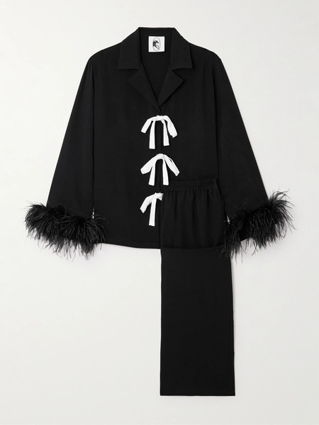  Sleeper Sleeper - Party Feather-trimmed Twill Pajama Set - Black 