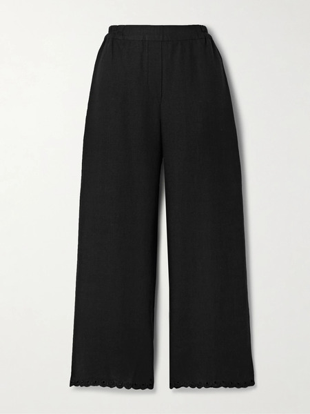  Sleeper Sleeper - Sofia Broderie Anglaise-trimmed Linen Pajama Pants - Black 