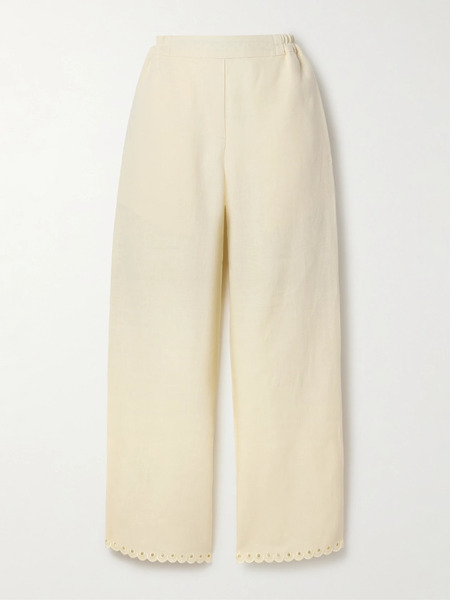  Sleeper Sleeper - Sofia Broderie Anglaise-trimmed Linen Pajama Pants - White 