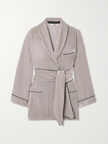 Sleeping With Jacques Sleeping With Jacques - + Net Sustain Bon Vivant Belted Velvet Robe - Gray 