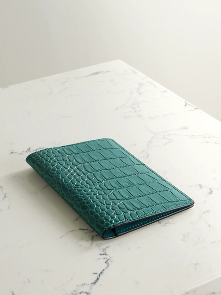  Smythson Smythson - Mara Croc-effect Leather Passport Holder - Petrol 