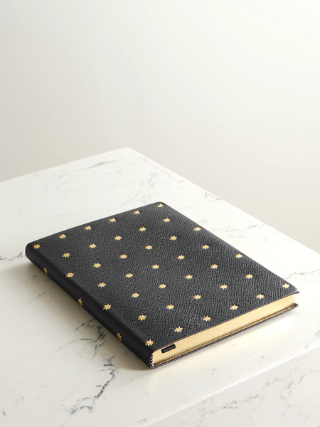  Smythson Smythson - Stars Soho Panama Debossed Metallic Textured-leather Notebook - Navy 